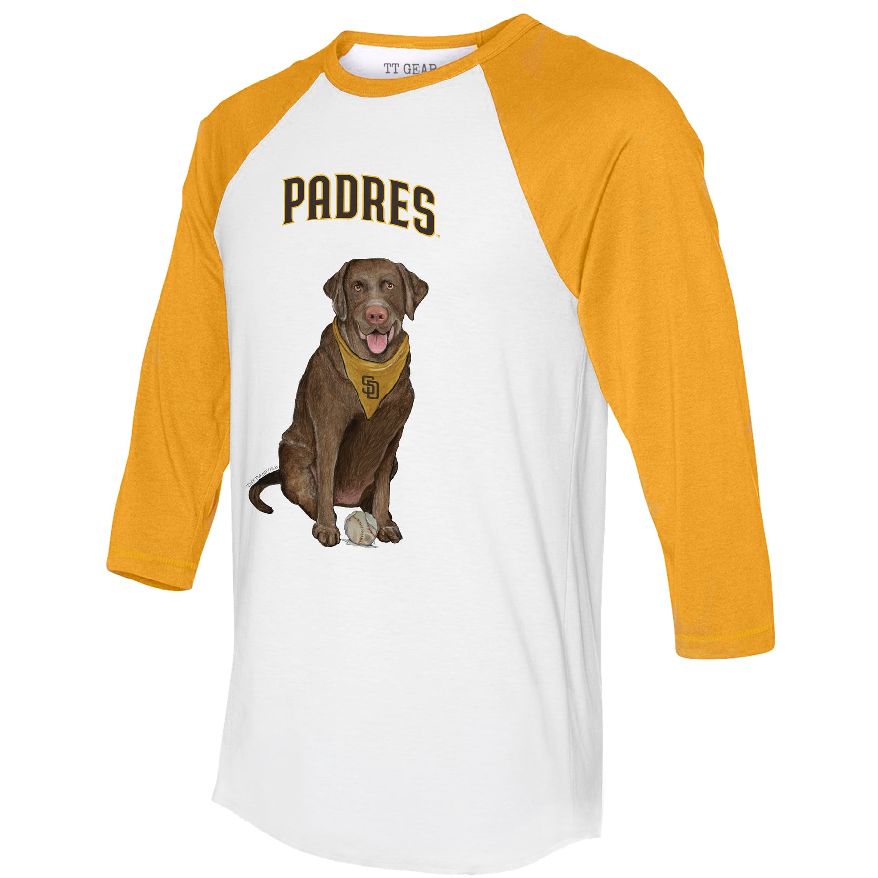 San Diego Padres Chocolate Labrador Retriever 3/4 Gold Sleeve Raglan