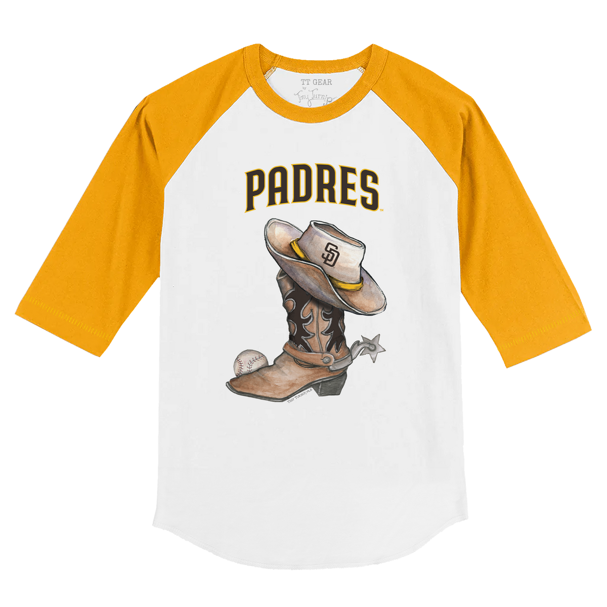 San Diego Padres Cowboy Boot 3/4 Gold Sleeve Raglan