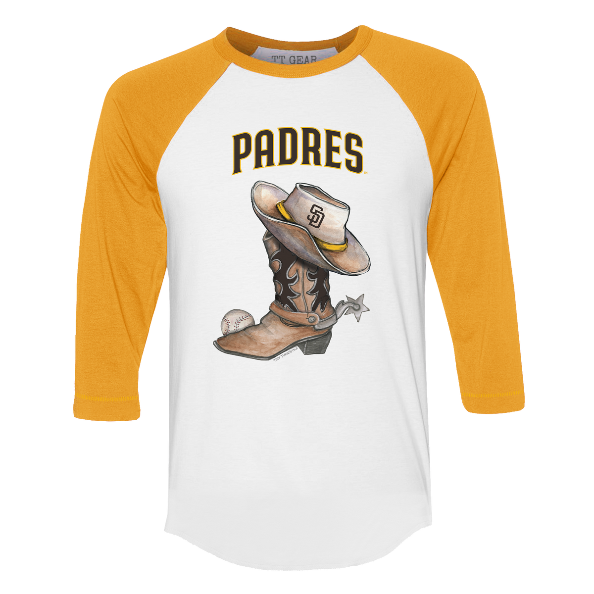 San Diego Padres Cowboy Boot 3/4 Gold Sleeve Raglan