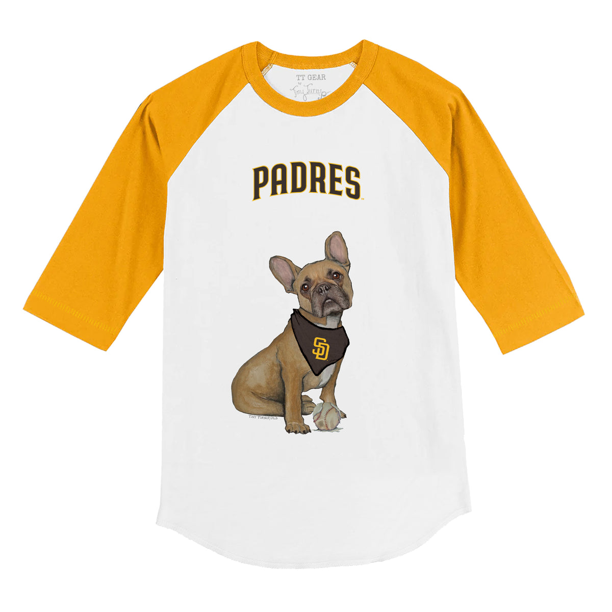 San Diego Padres French Bulldog 3/4 Gold Sleeve Raglan