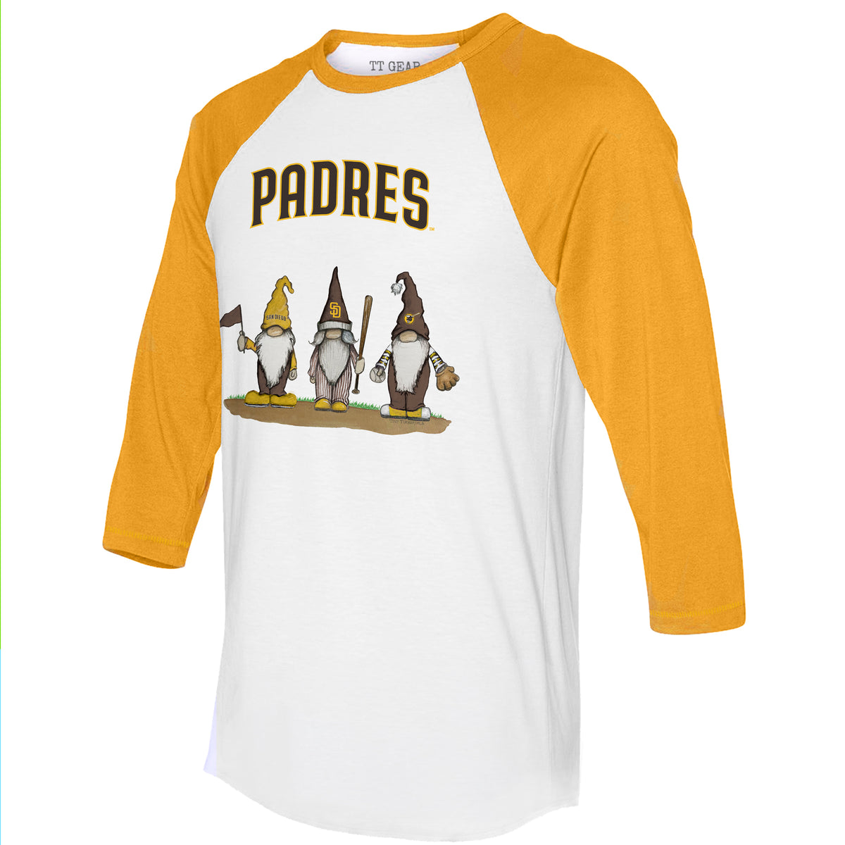 San Diego Padres Gnomes 3/4 Gold Sleeve Raglan