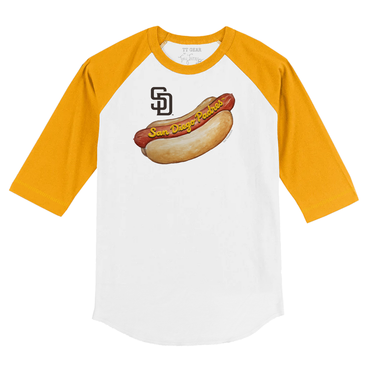 San Diego Padres Hot Dog 3/4 Gold Sleeve Raglan