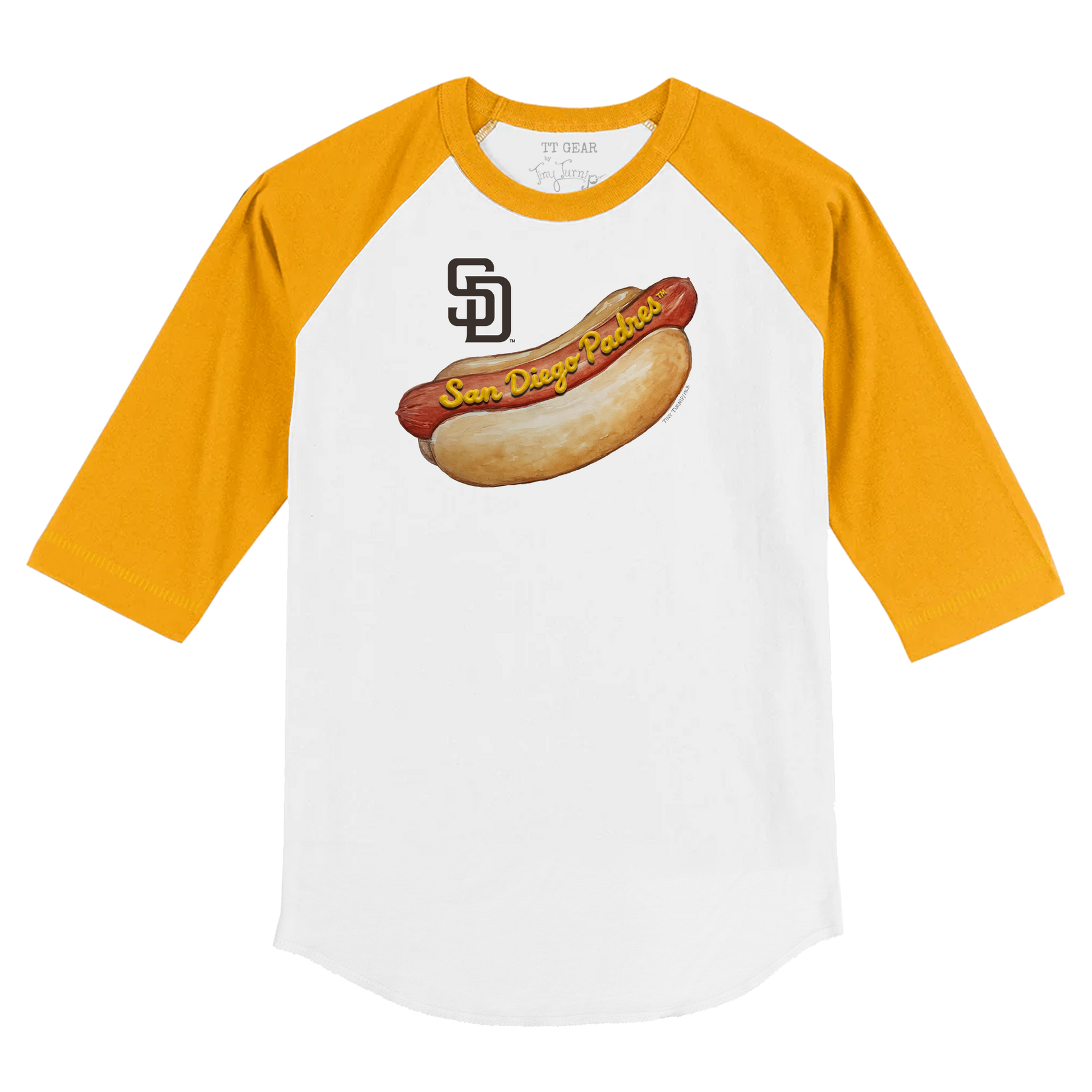 San Diego Padres Hot Dog 3/4 Gold Sleeve Raglan