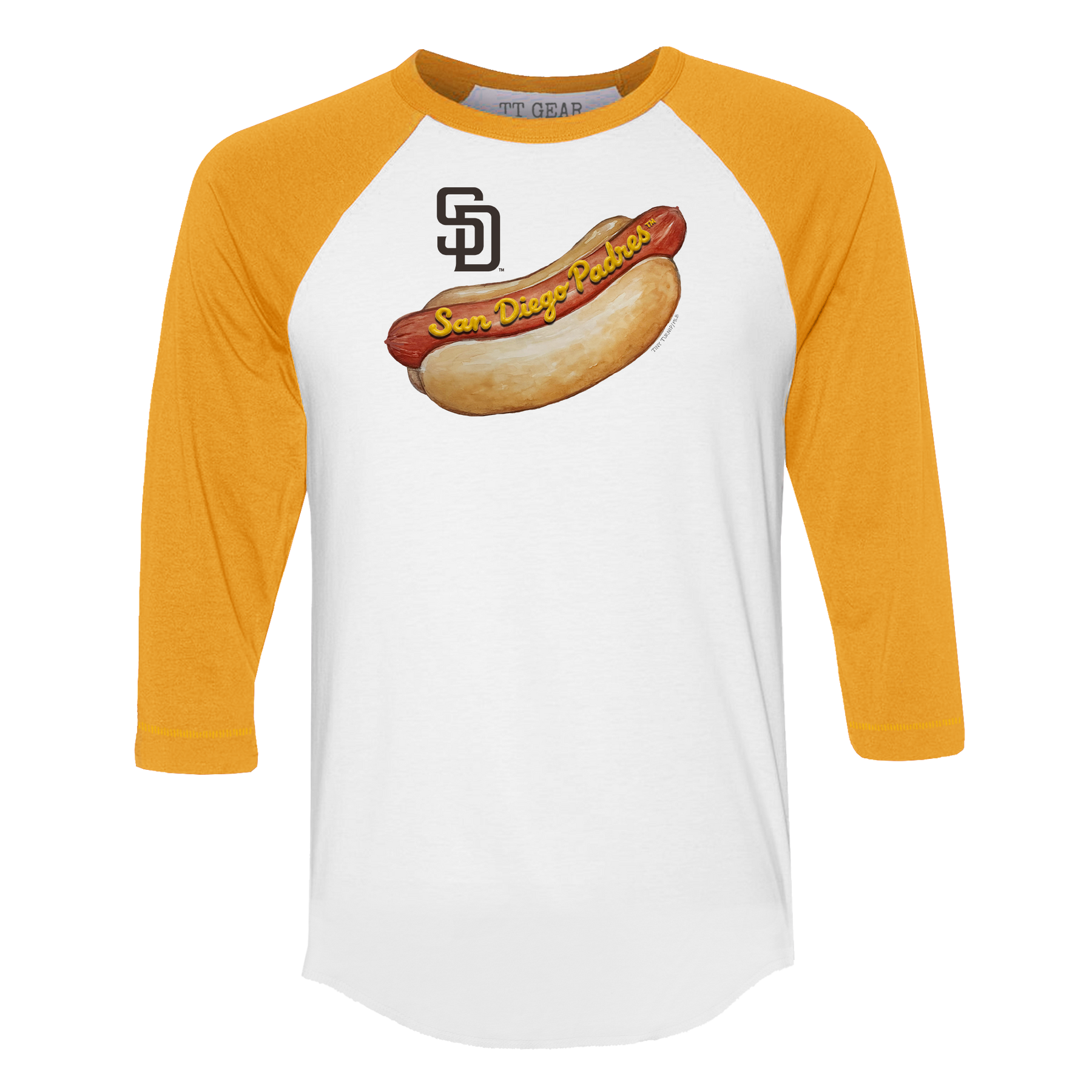 San Diego Padres Hot Dog 3/4 Gold Sleeve Raglan