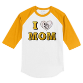 San Diego Padres I Love Mom 3/4 Gold Sleeve Raglan