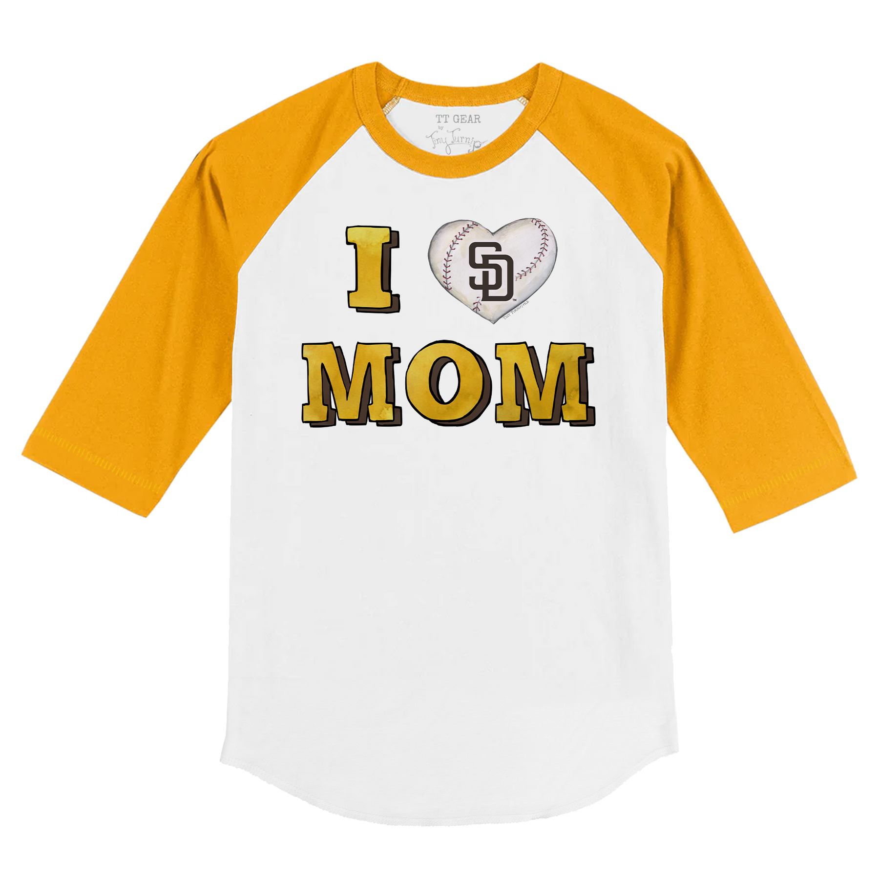 San Diego Padres I Love Mom 3/4 Gold Sleeve Raglan