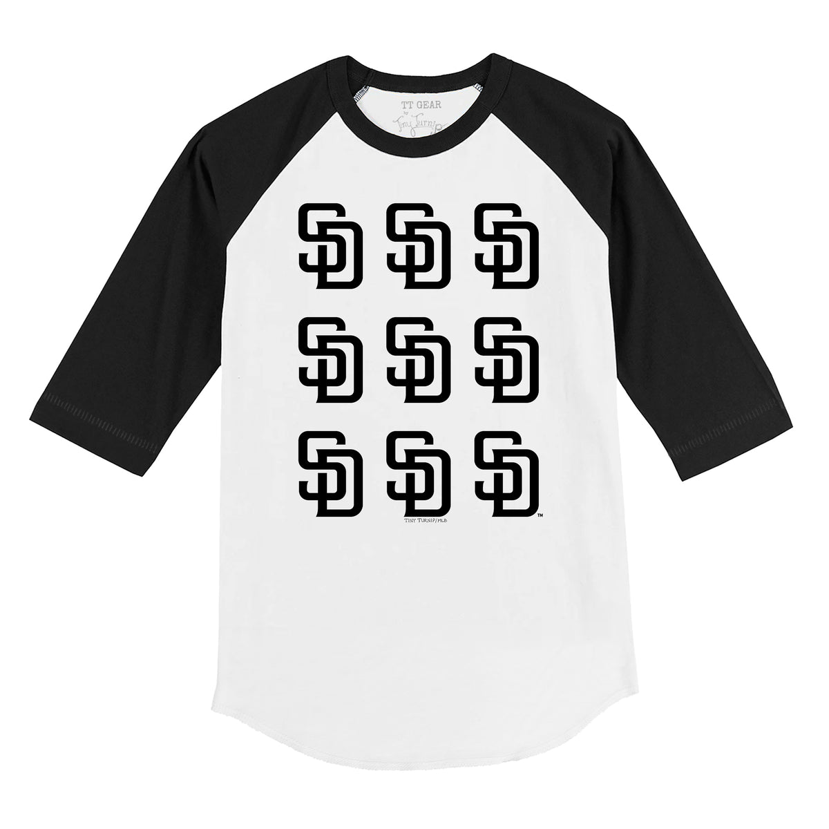 San Diego Padres Logo Grid 3/4 Black Sleeve Raglan