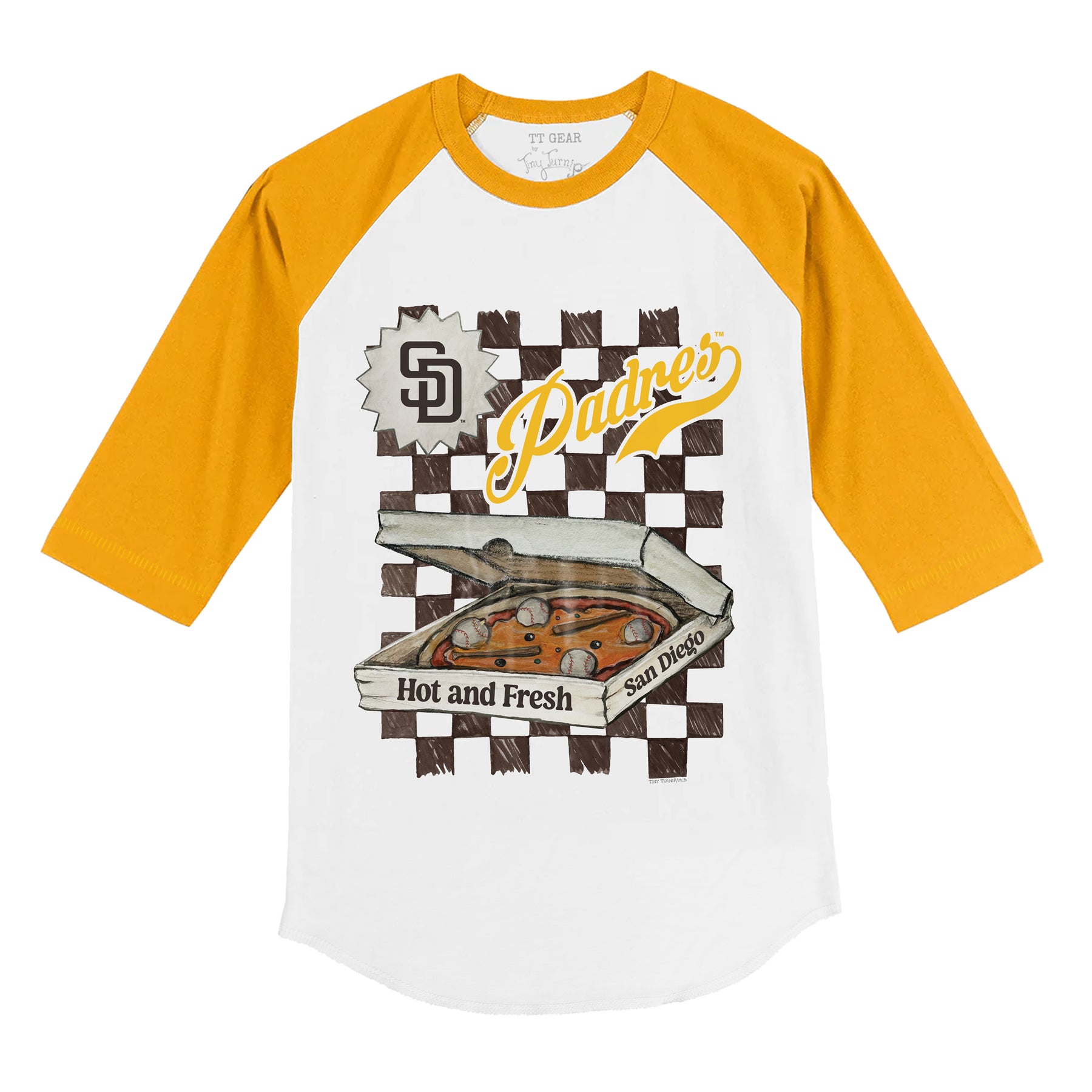 San Diego Padres Pizza 3/4 Gold Sleeve Raglan