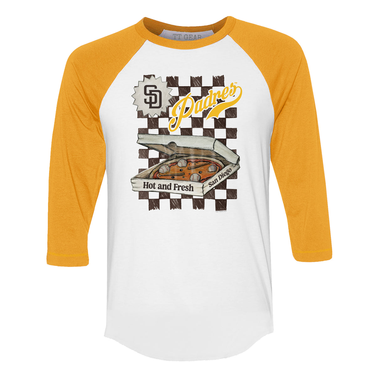 San Diego Padres Pizza 3/4 Gold Sleeve Raglan