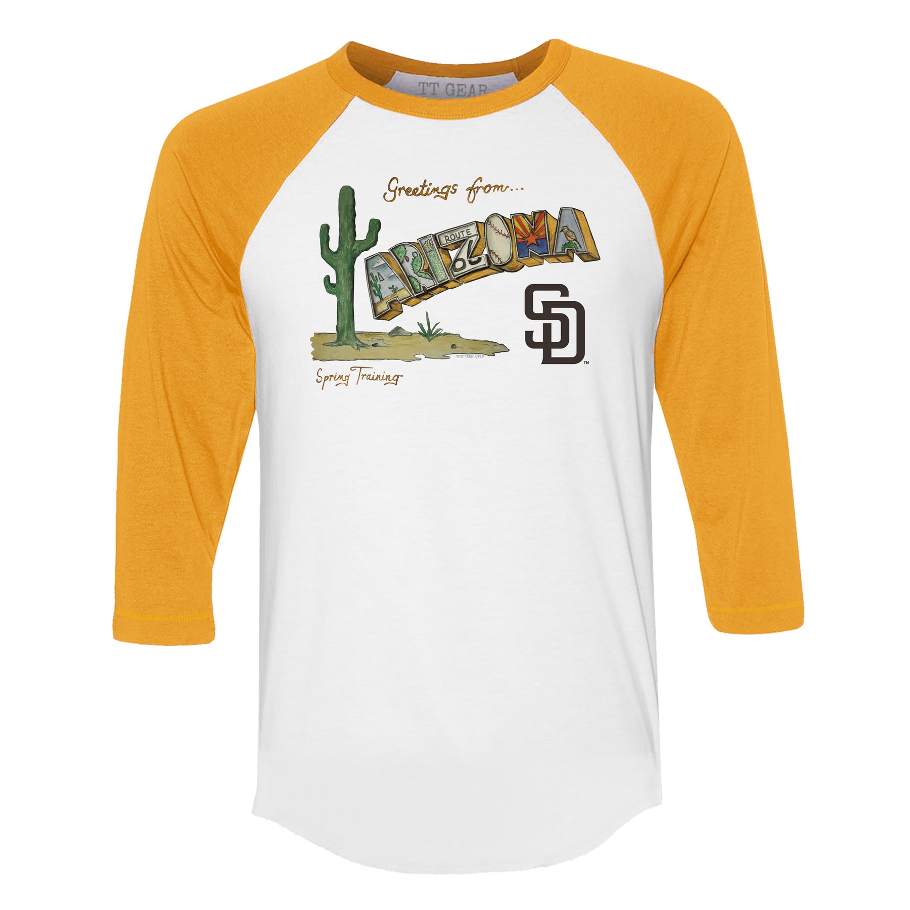 San Diego Padres Spring Training 2025 3/4 Gold Sleeve Raglan