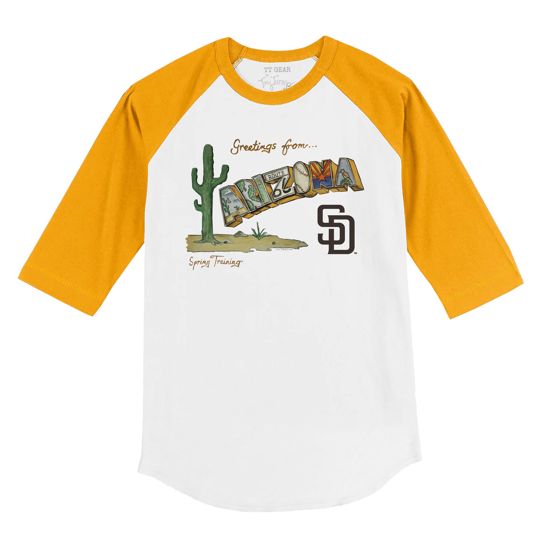 San Diego Padres Spring Training 2025 3/4 Gold Sleeve Raglan