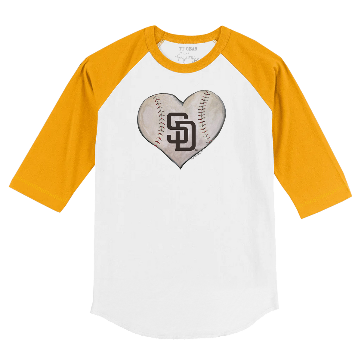 San Diego Padres Stitched Heart 3/4 Gold Sleeve Raglan - Tiny Turnip