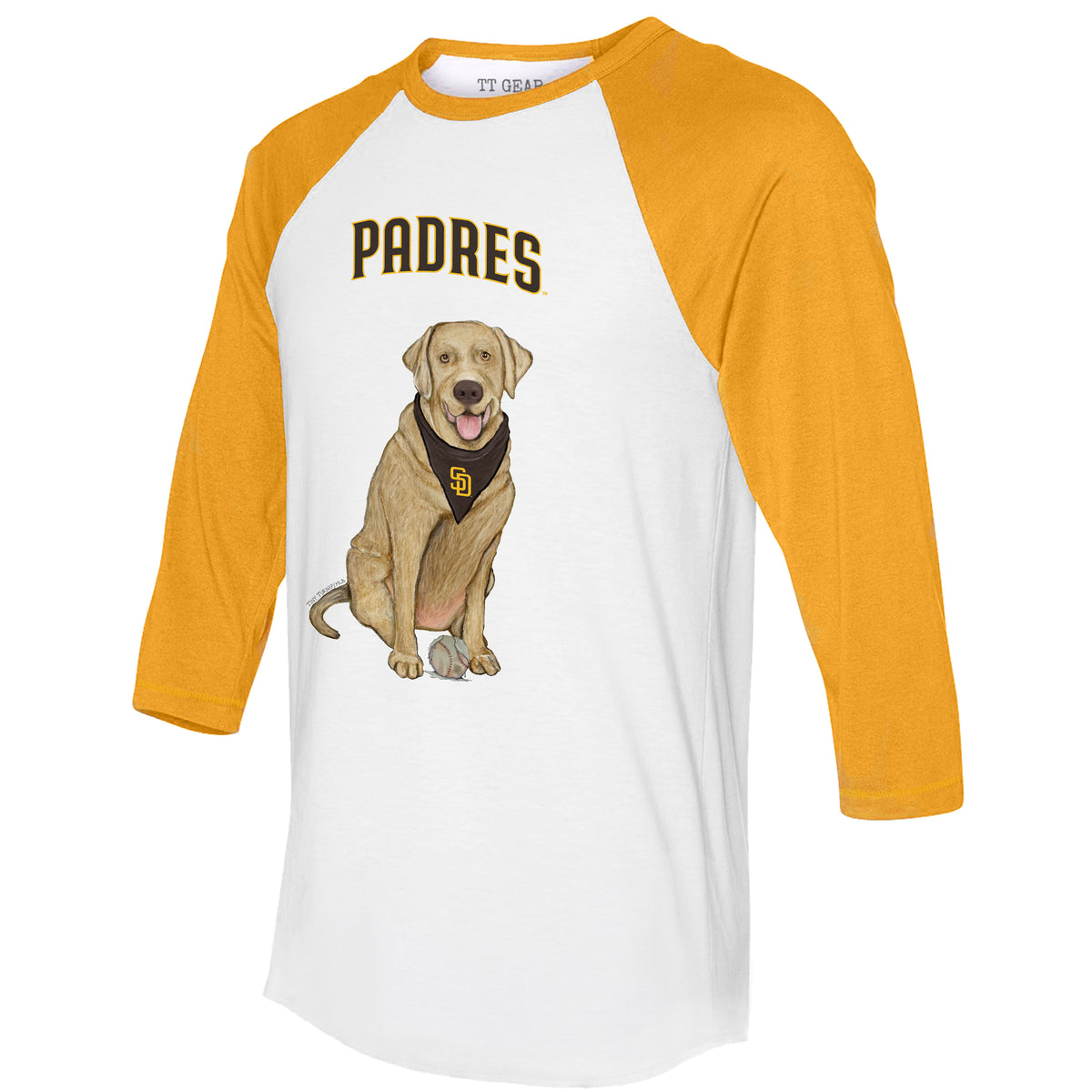 San Diego Padres Yellow Labrador Retriever 3/4 Gold Sleeve Raglan
