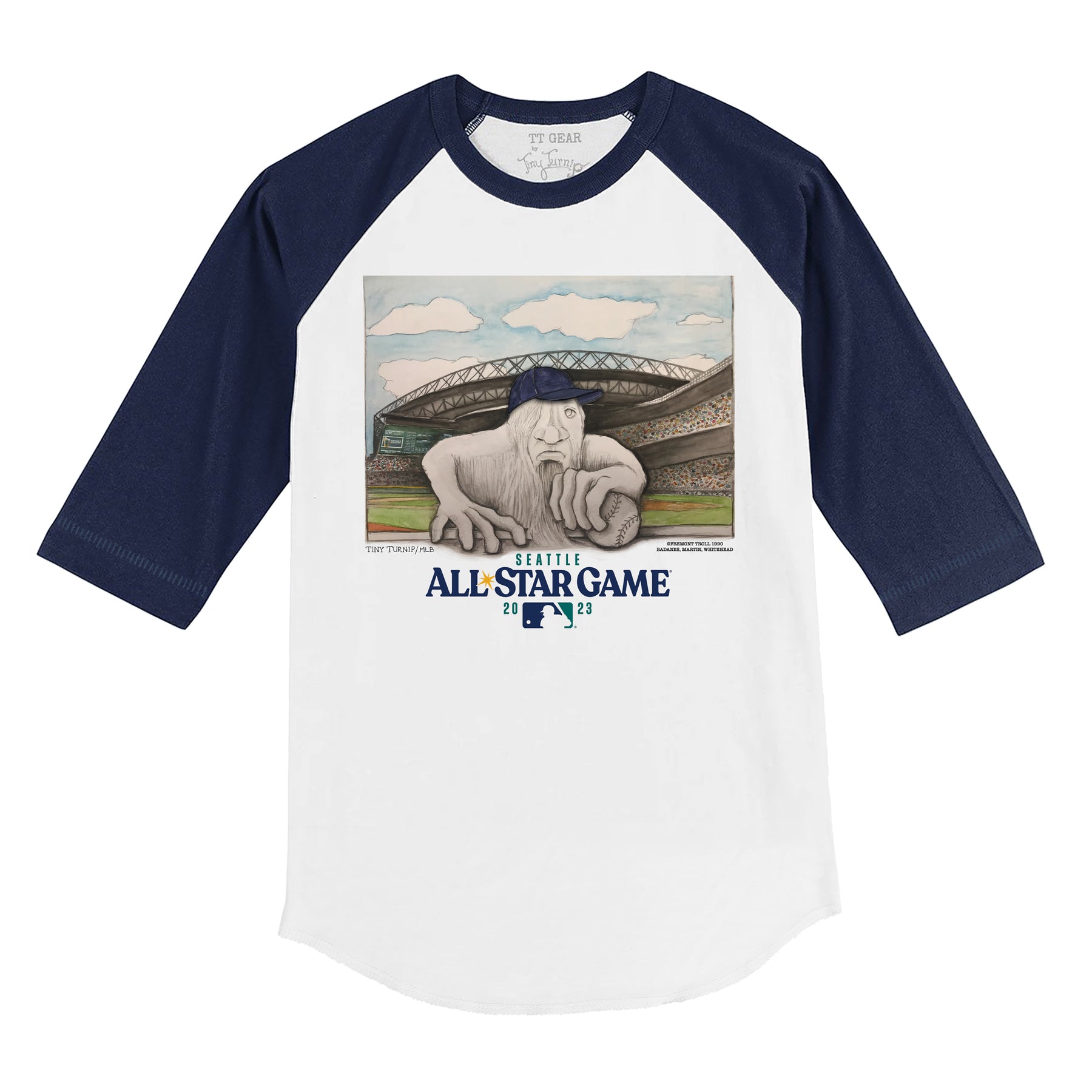 Seattle Mariners All-Star Game 2023 Fremont Troll 3/4 Navy Blue Sleeve  Raglan