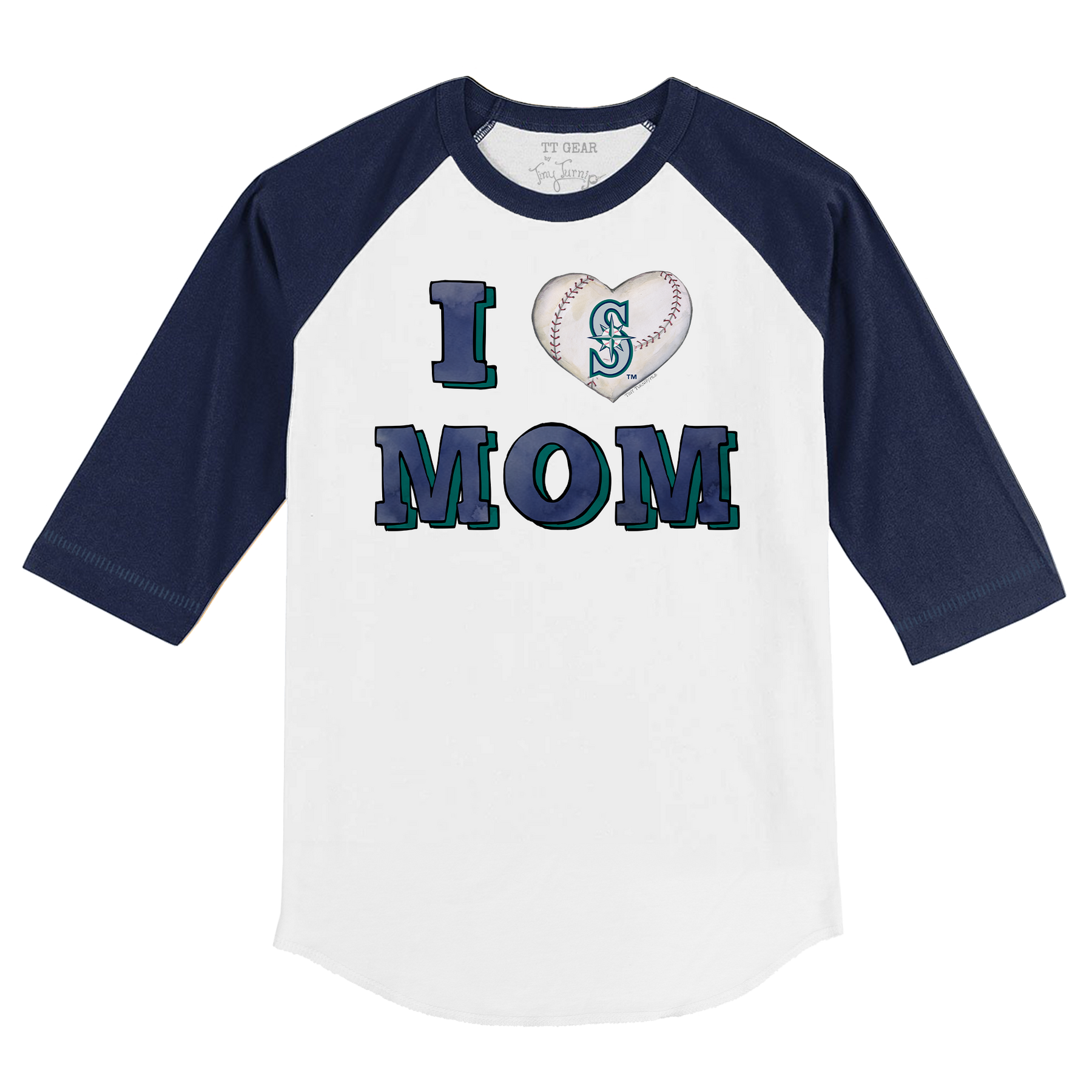 Seattle Mariners I Love Mom 3/4 Navy Blue Sleeve Raglan