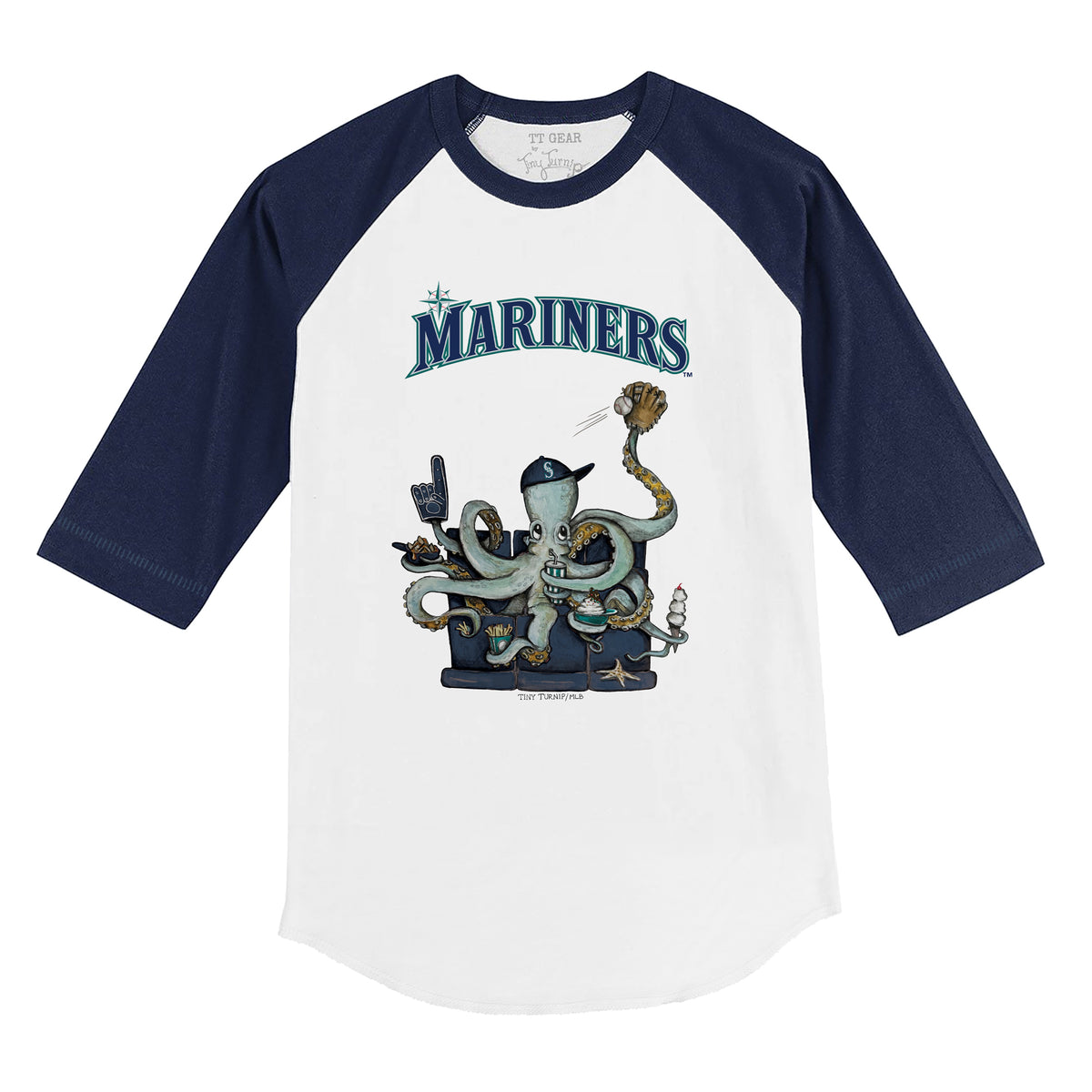 Seattle Mariners Octopus 3/4 Navy Blue Sleeve Raglan | Tiny Turnip