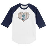 Seattle Mariners Stitched Heart 3/4 Navy Blue Sleeve Raglan - Tiny Turnip