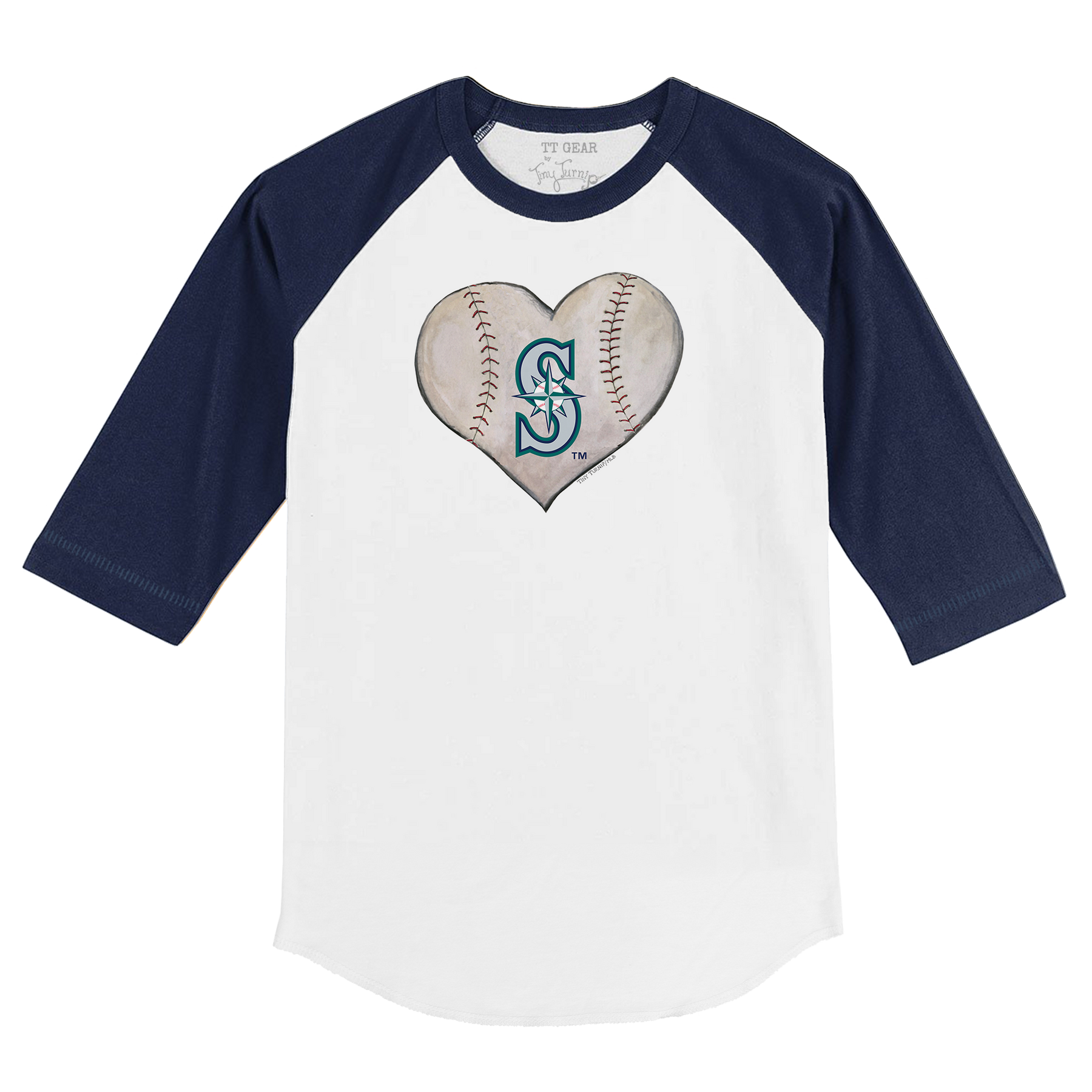 Seattle Mariners Stitched Heart 3/4 Navy Blue Sleeve Raglan - Tiny Turnip
