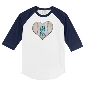 Seattle Mariners Stitched Heart 3/4 Navy Blue Sleeve Raglan - Tiny Turnip