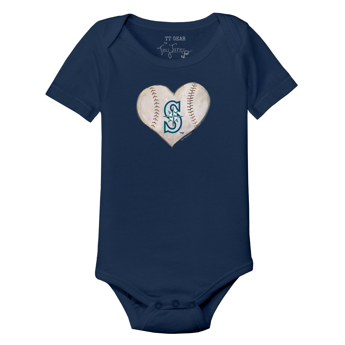Seattle Mariners Stitched Heart Short Sleeve Snapper - Tiny Turnip