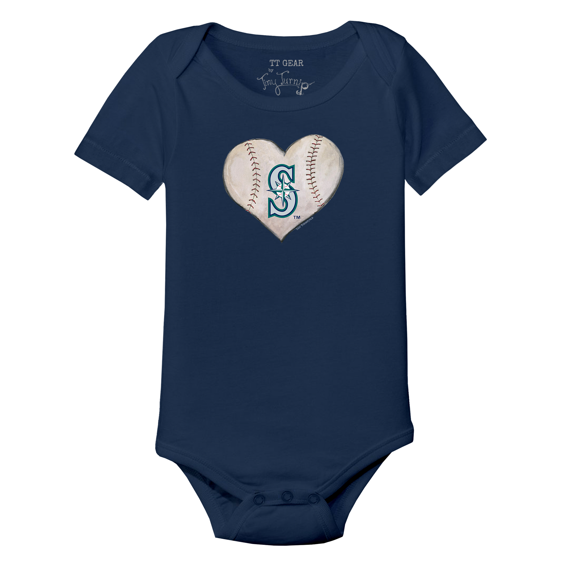Seattle Mariners Stitched Heart Short Sleeve Snapper - Tiny Turnip