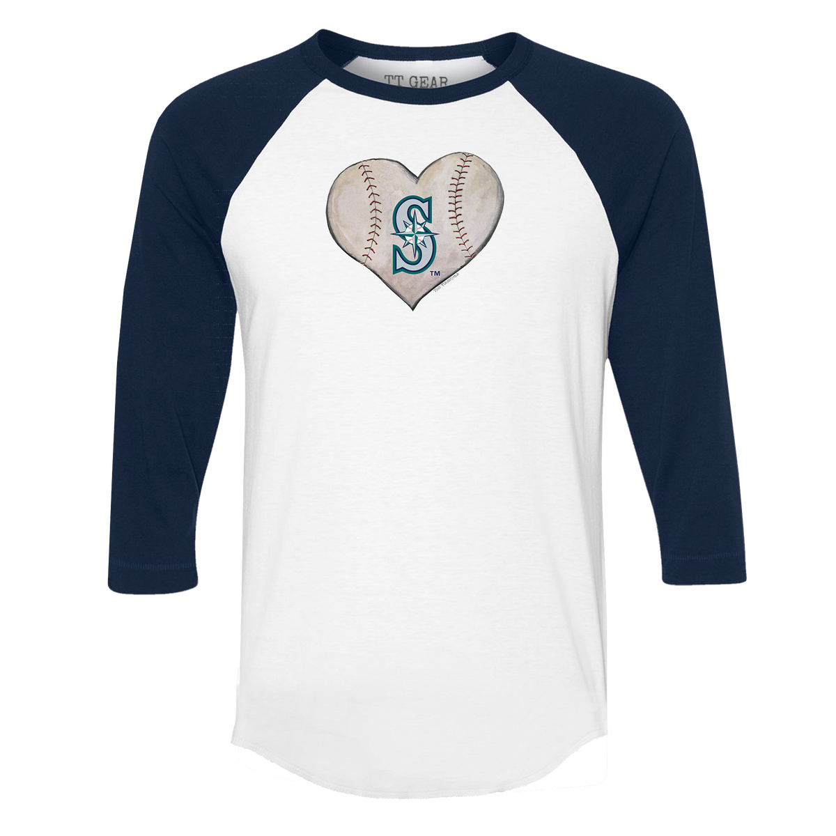 Seattle Mariners Stitched Heart 3/4 Navy Blue Sleeve Raglan - Tiny Turnip