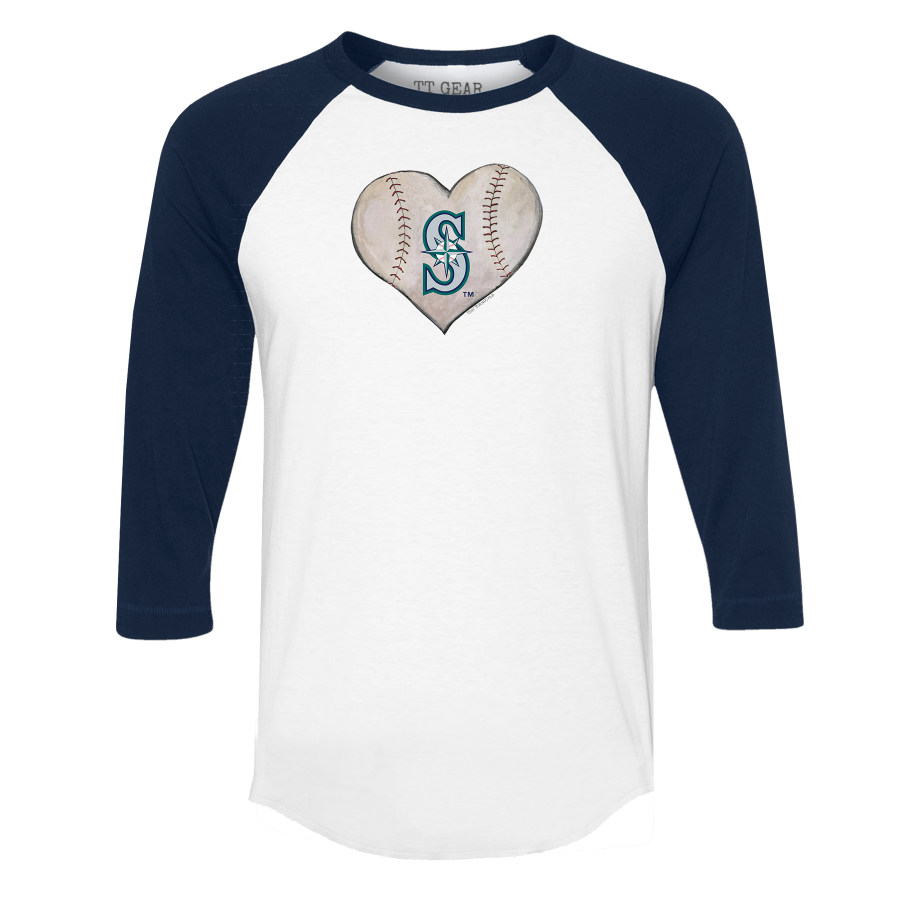 Seattle Mariners Stitched Heart 3/4 Navy Blue Sleeve Raglan - Tiny Turnip