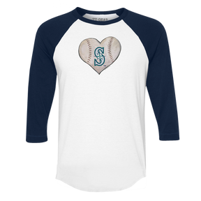 Seattle Mariners Stitched Heart 3/4 Navy Blue Sleeve Raglan - Tiny Turnip