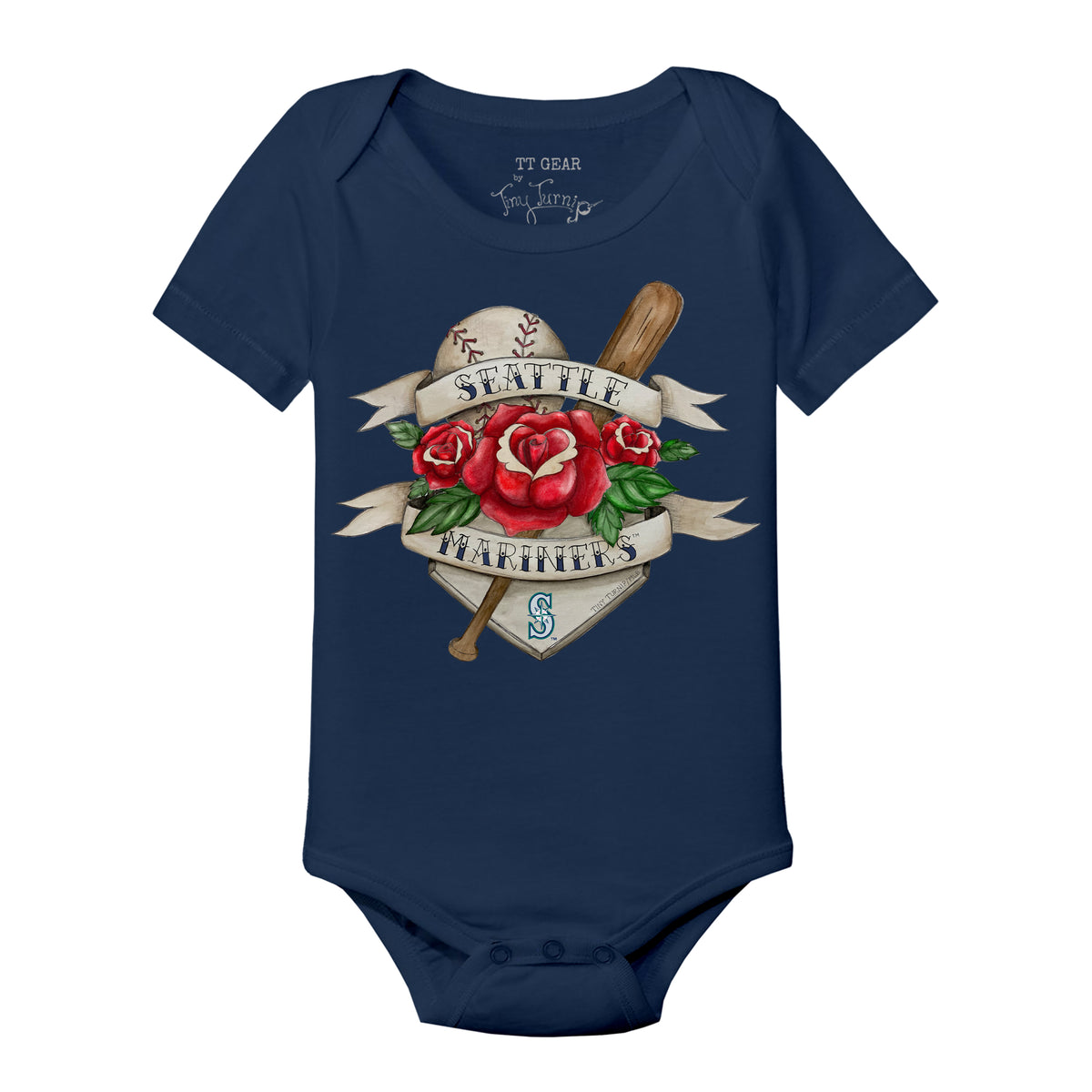 Seattle Mariners Tattoo Rose Short Sleeve Snapper