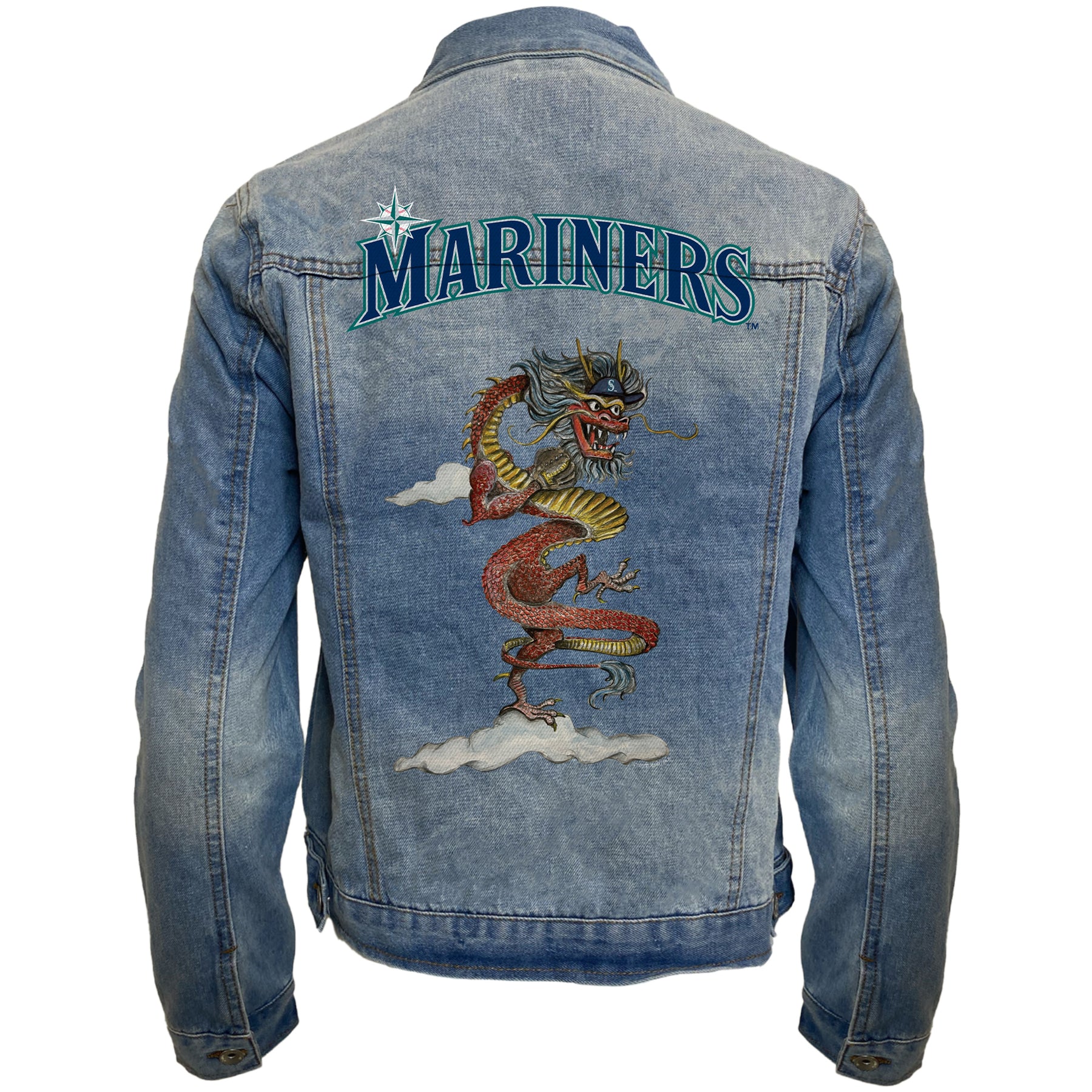 Seattle Mariners 2024 Year of the Dragon Distressed Denim Jacket