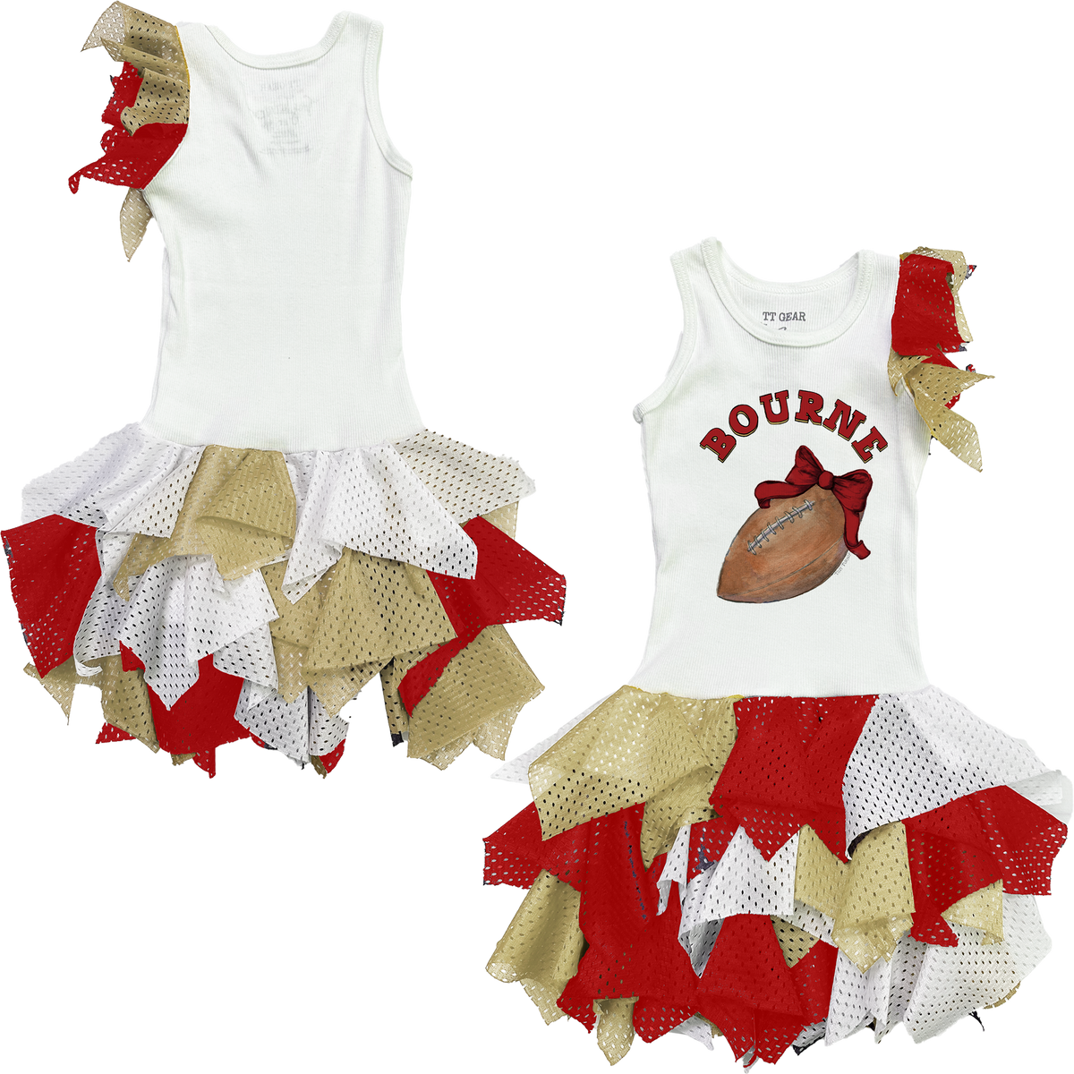 VIP Football: Football Bow w/ Name - Falling Mesh Dress - Tiny Turnip