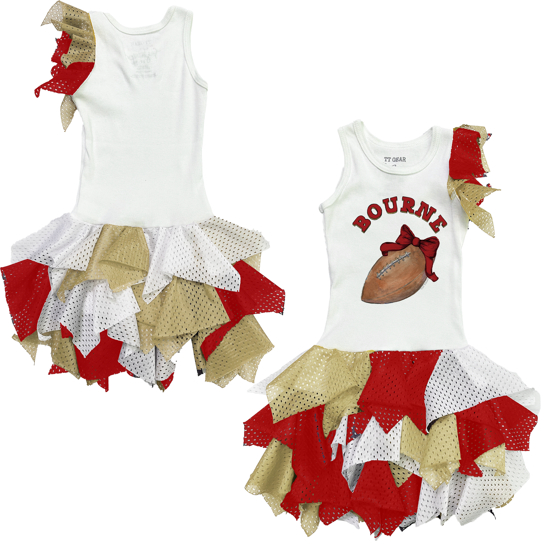 VIP Football: Football Bow w/ Name - Falling Mesh Dress - Tiny Turnip