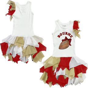 VIP Football: Football Bow w/ Name - Falling Mesh Dress - Tiny Turnip