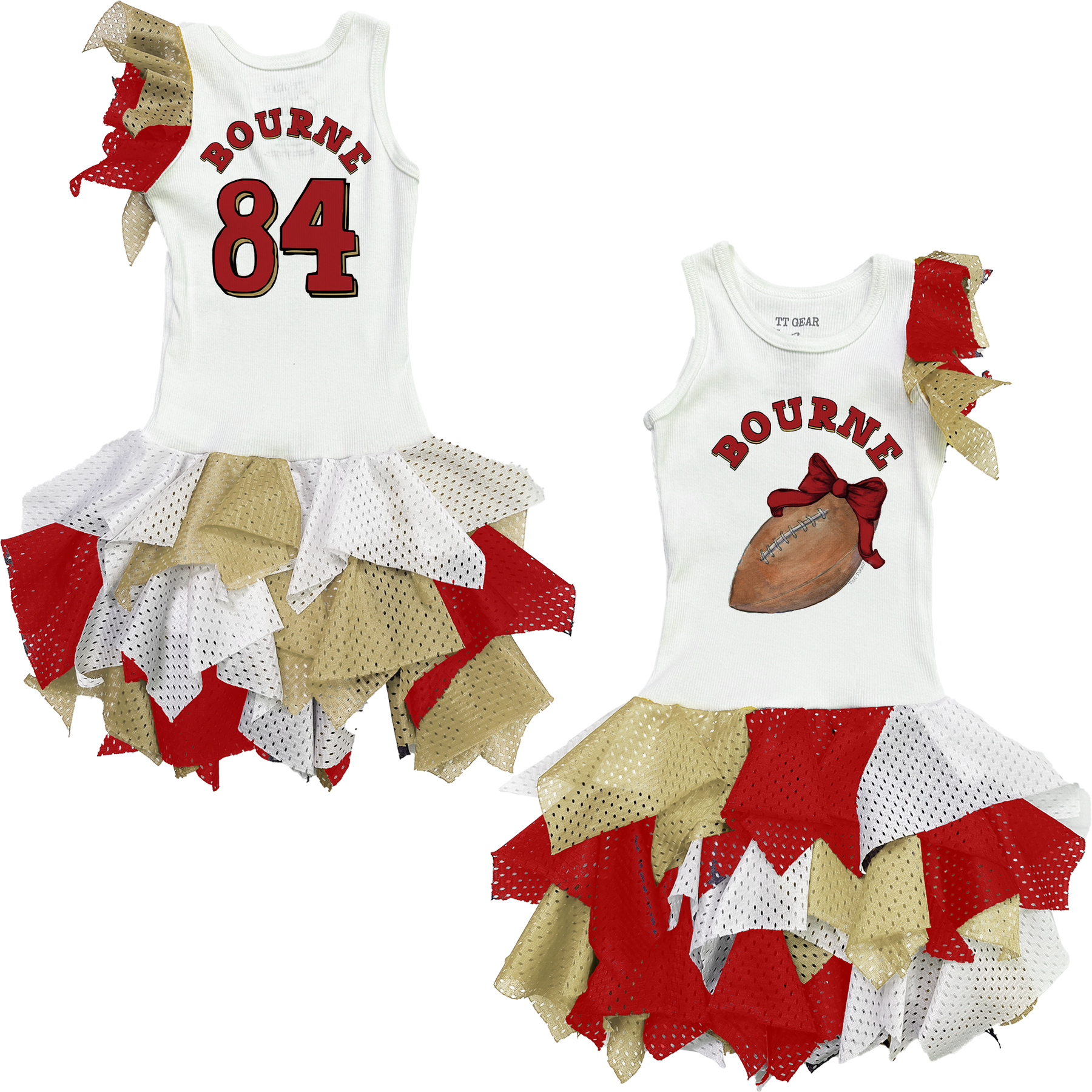VIP Football: Football Bow w/ Name - Falling Mesh Dress - Tiny Turnip