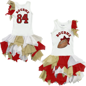 VIP Football: Football Bow w/ Name - Falling Mesh Dress - Tiny Turnip