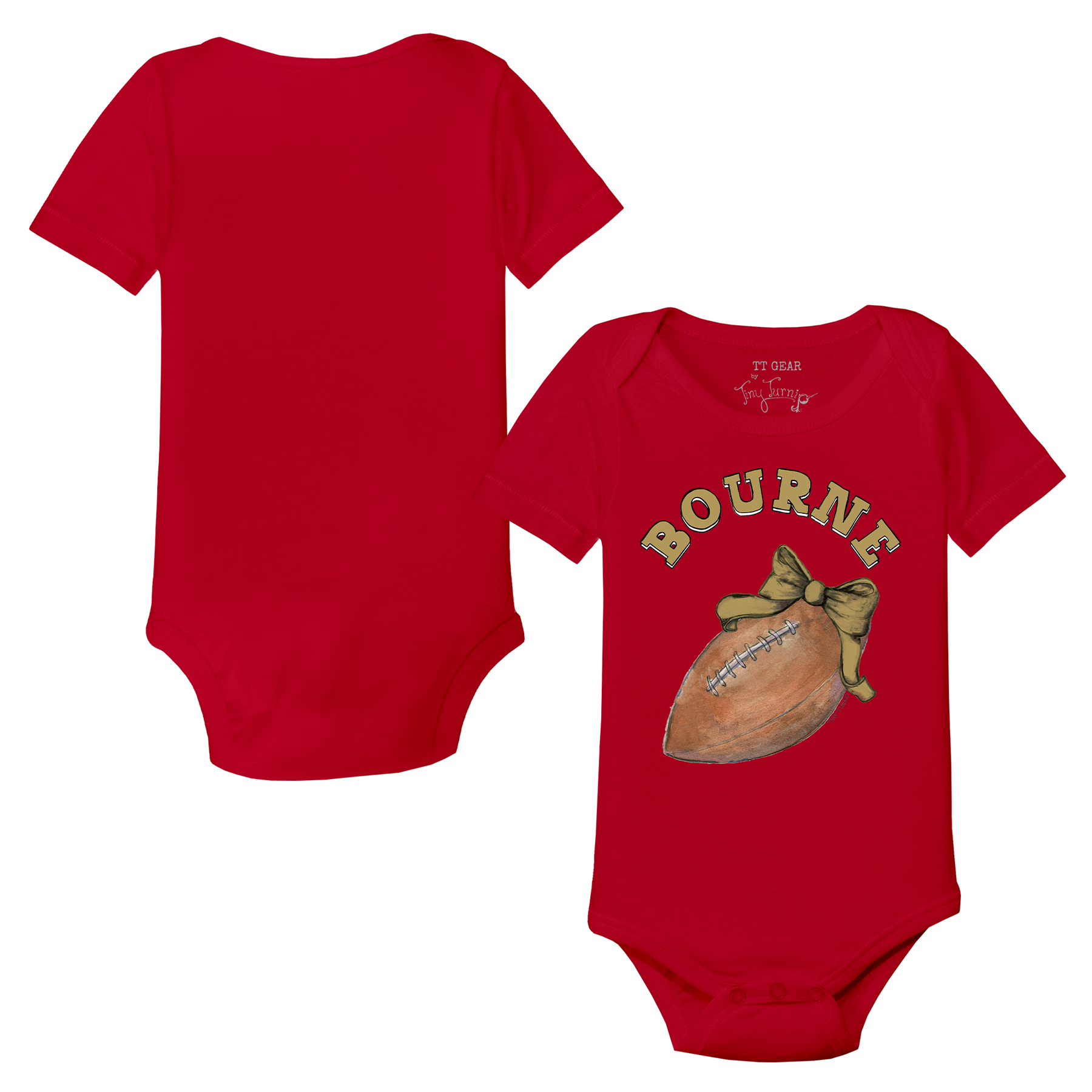 VIP Football: Football Bow w/ Name - Short Sleeve Snapper - Tiny Turnip