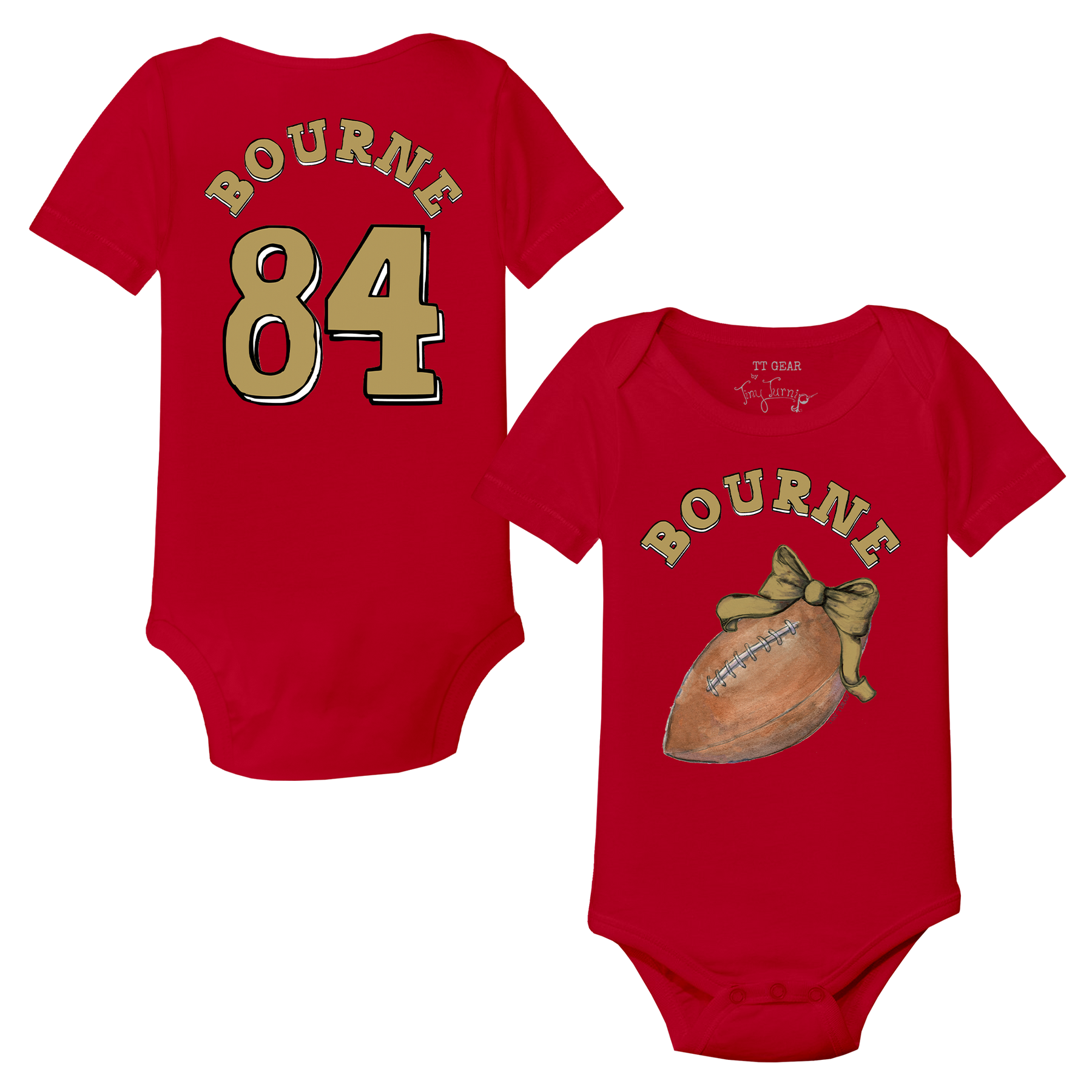 VIP Football: Football Bow w/ Name - Short Sleeve Snapper - Tiny Turnip