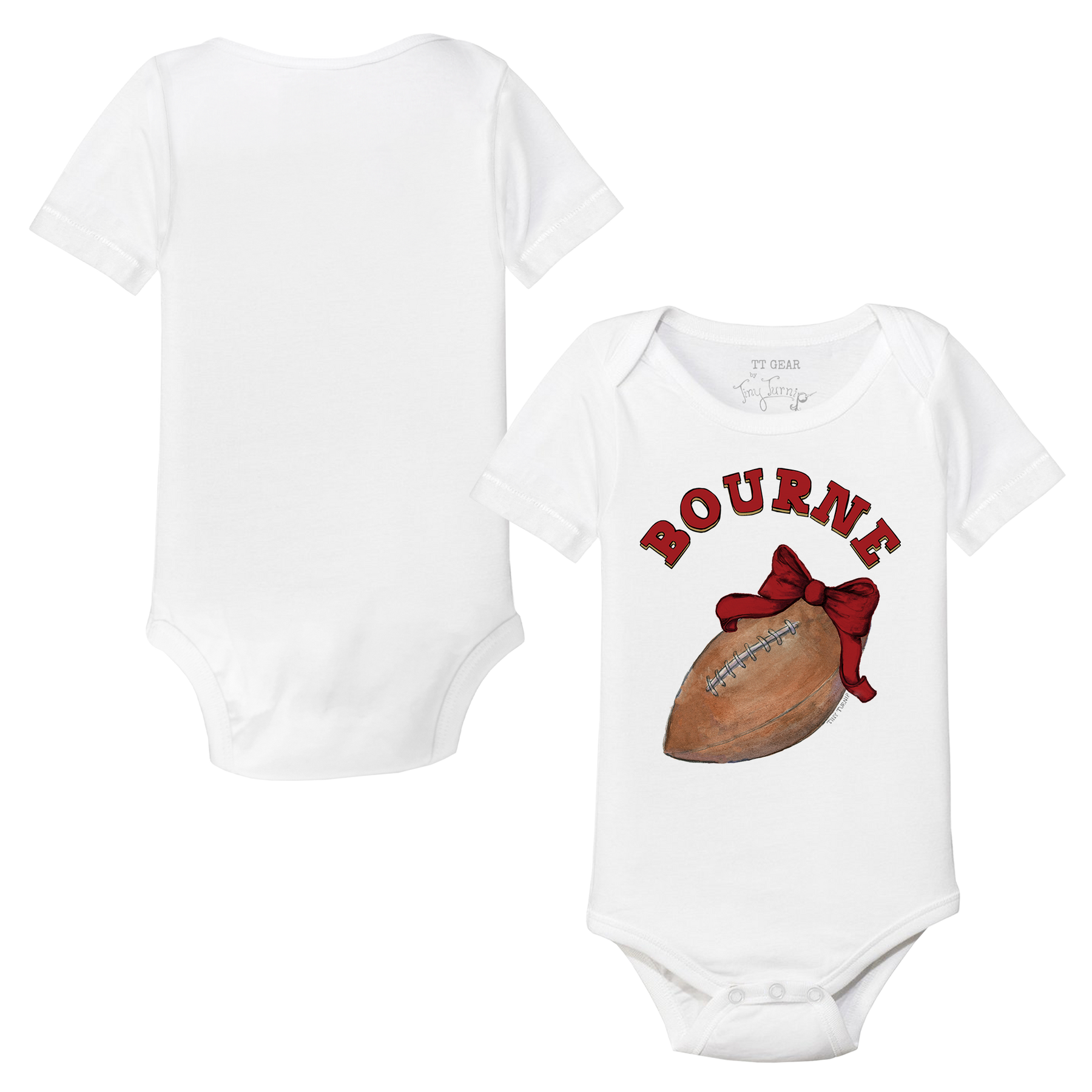 VIP Football: Football Bow w/ Name - Short Sleeve Snapper - Tiny Turnip
