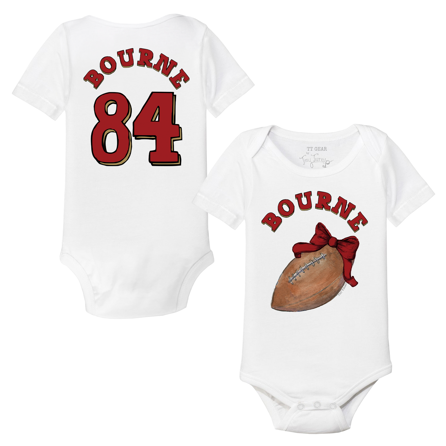 VIP Football: Football Bow w/ Name - Short Sleeve Snapper - Tiny Turnip