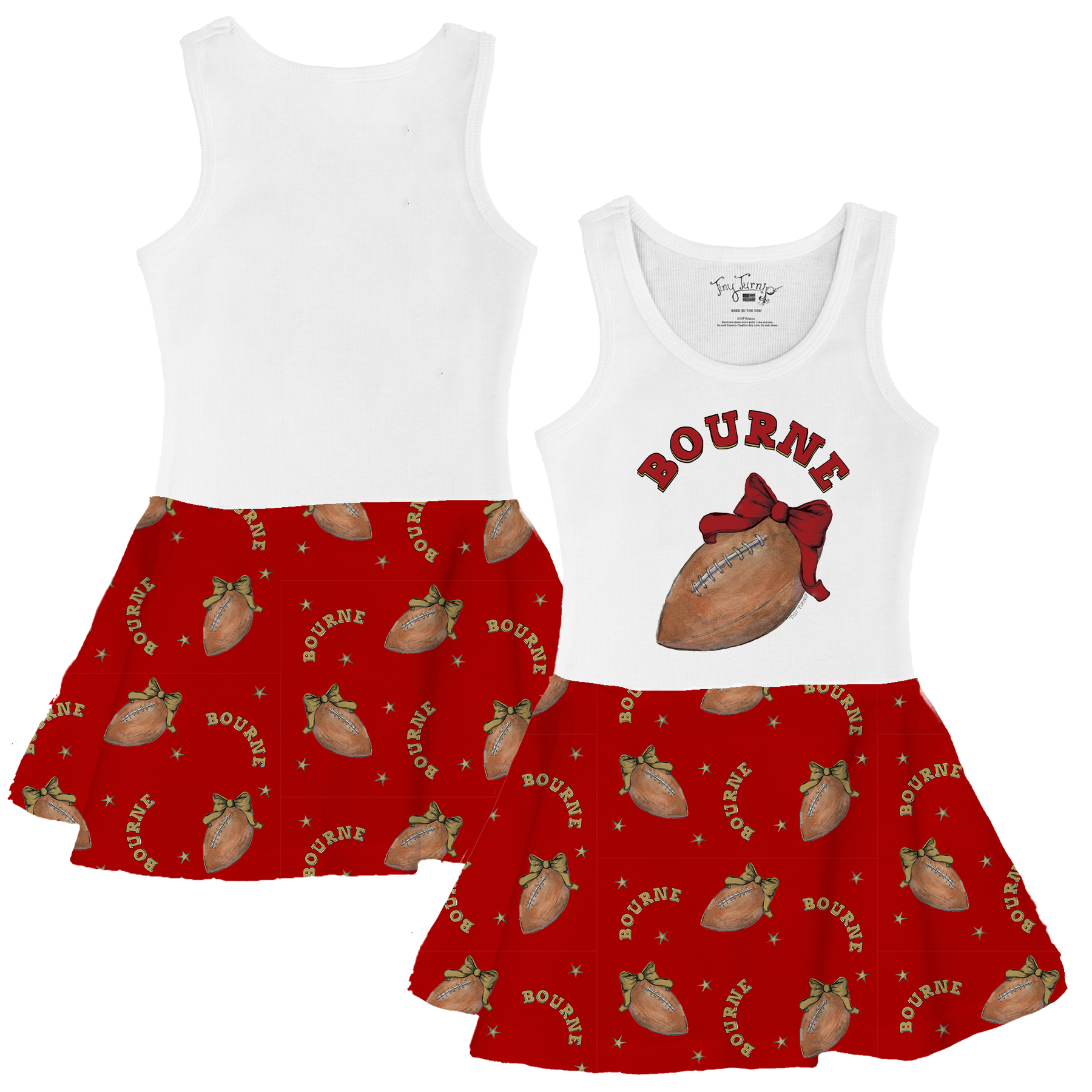 VIP Football: Football Bow w/ Name - Tank Swing Dress - Tiny Turnip