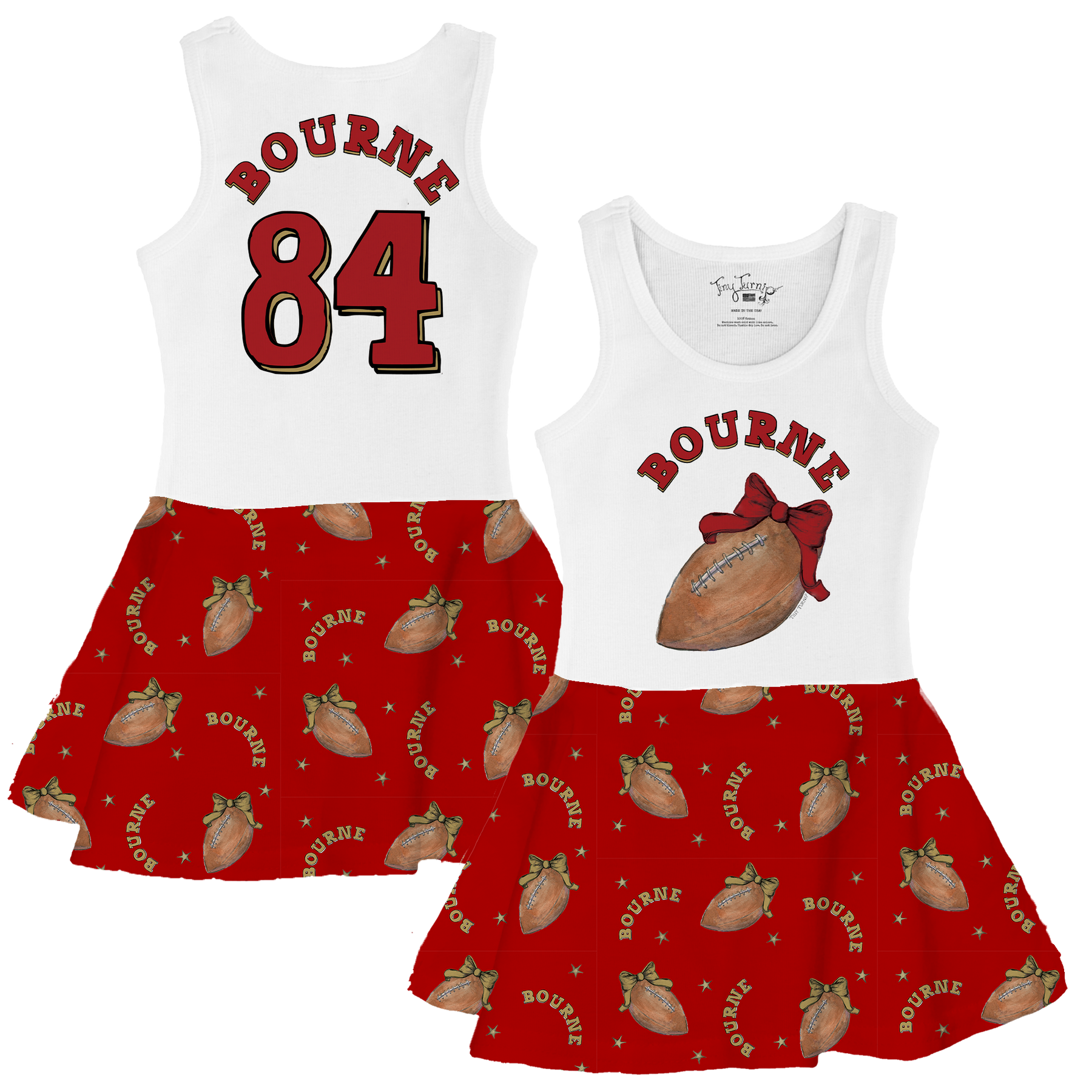 VIP Football: Football Bow w/ Name - Tank Swing Dress - Tiny Turnip