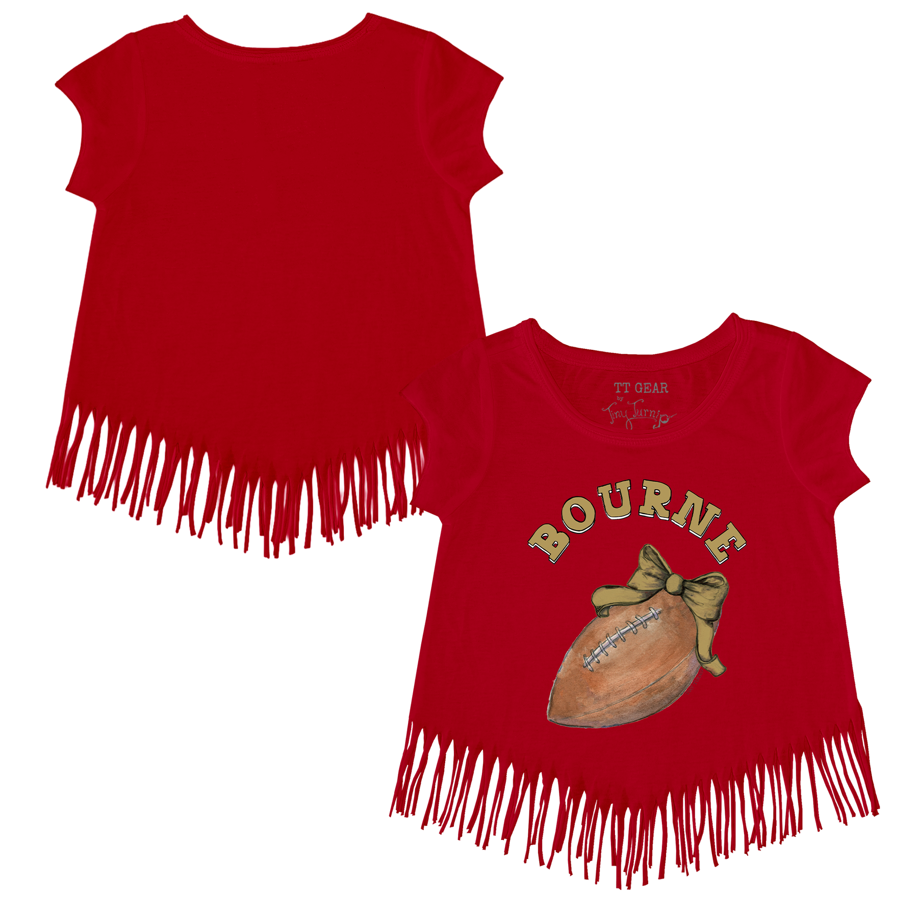 VIP Football: Football Bow w/ Name - Fringe Tee - Tiny Turnip