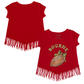 VIP Football: Football Bow w/ Name - Fringe Tee - Tiny Turnip