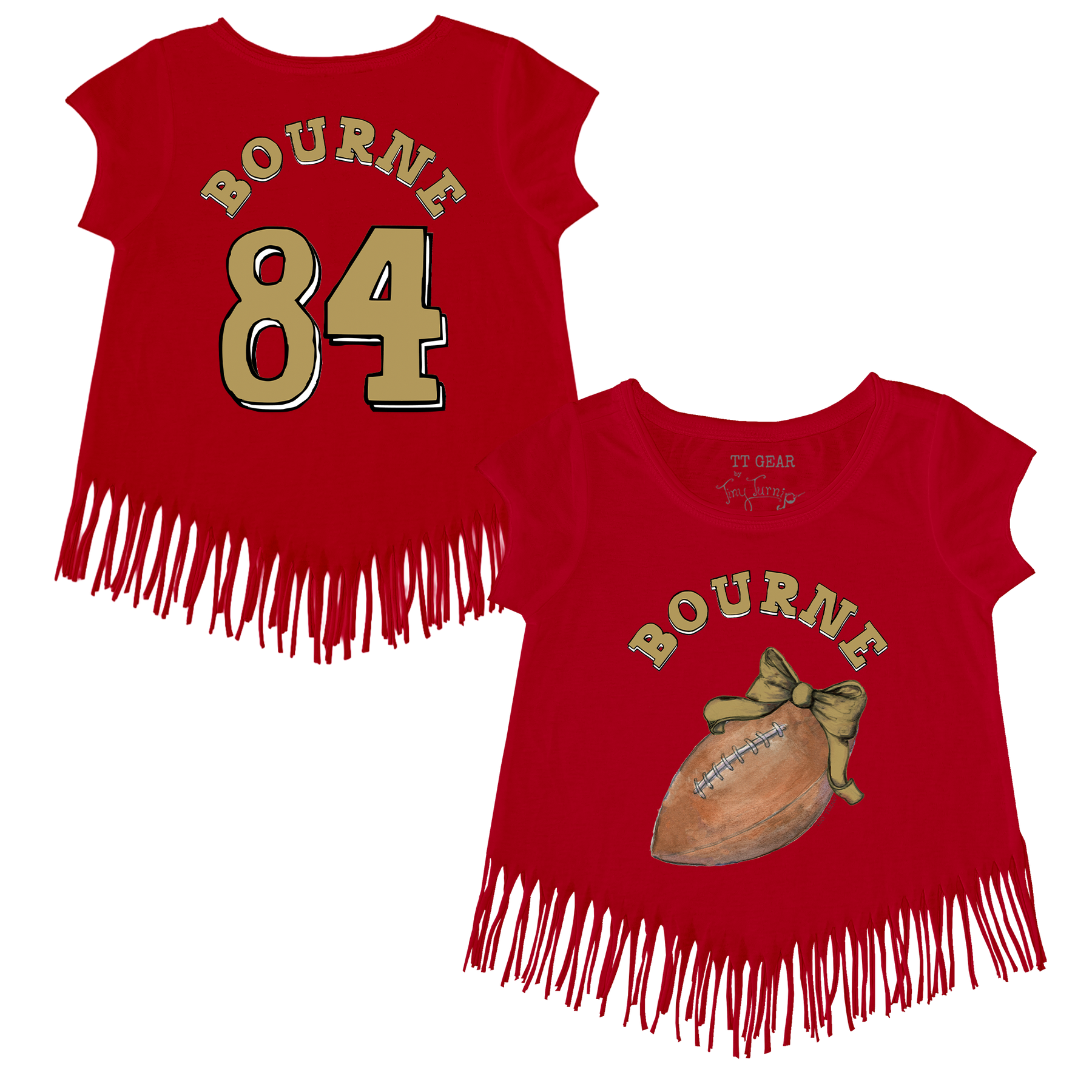 VIP Football: Football Bow w/ Name - Fringe Tee - Tiny Turnip
