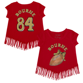 VIP Football: Football Bow w/ Name - Fringe Tee - Tiny Turnip