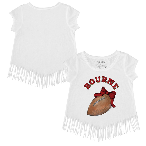 VIP Football: Football Bow w/ Name - Fringe Tee - Tiny Turnip