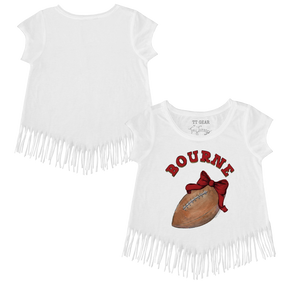 VIP Football: Football Bow w/ Name - Fringe Tee - Tiny Turnip
