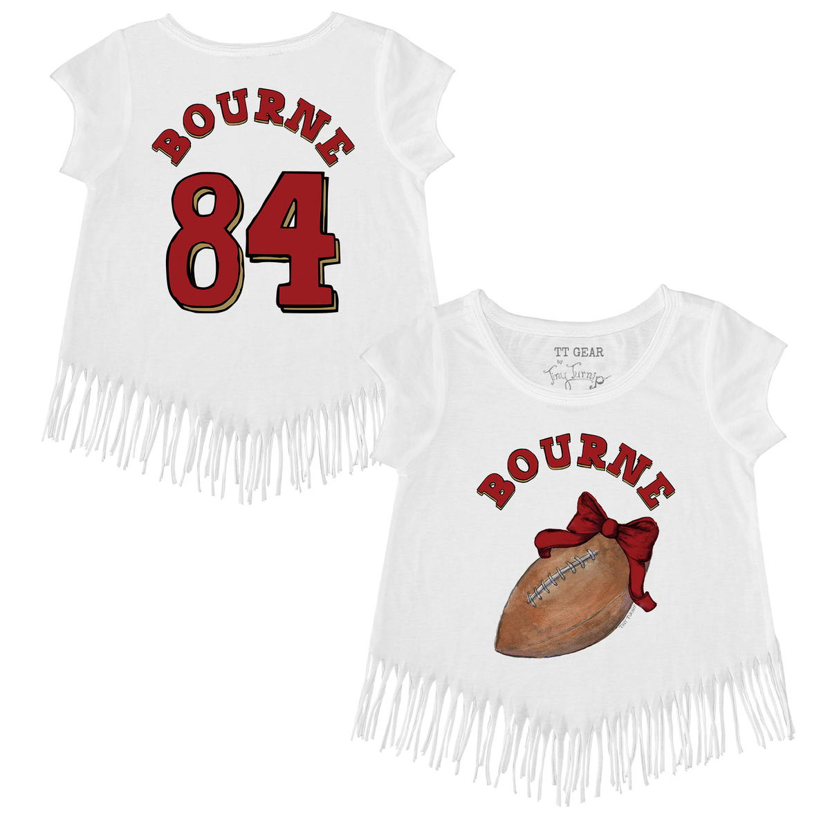 VIP Football: Football Bow w/ Name - Fringe Tee - Tiny Turnip