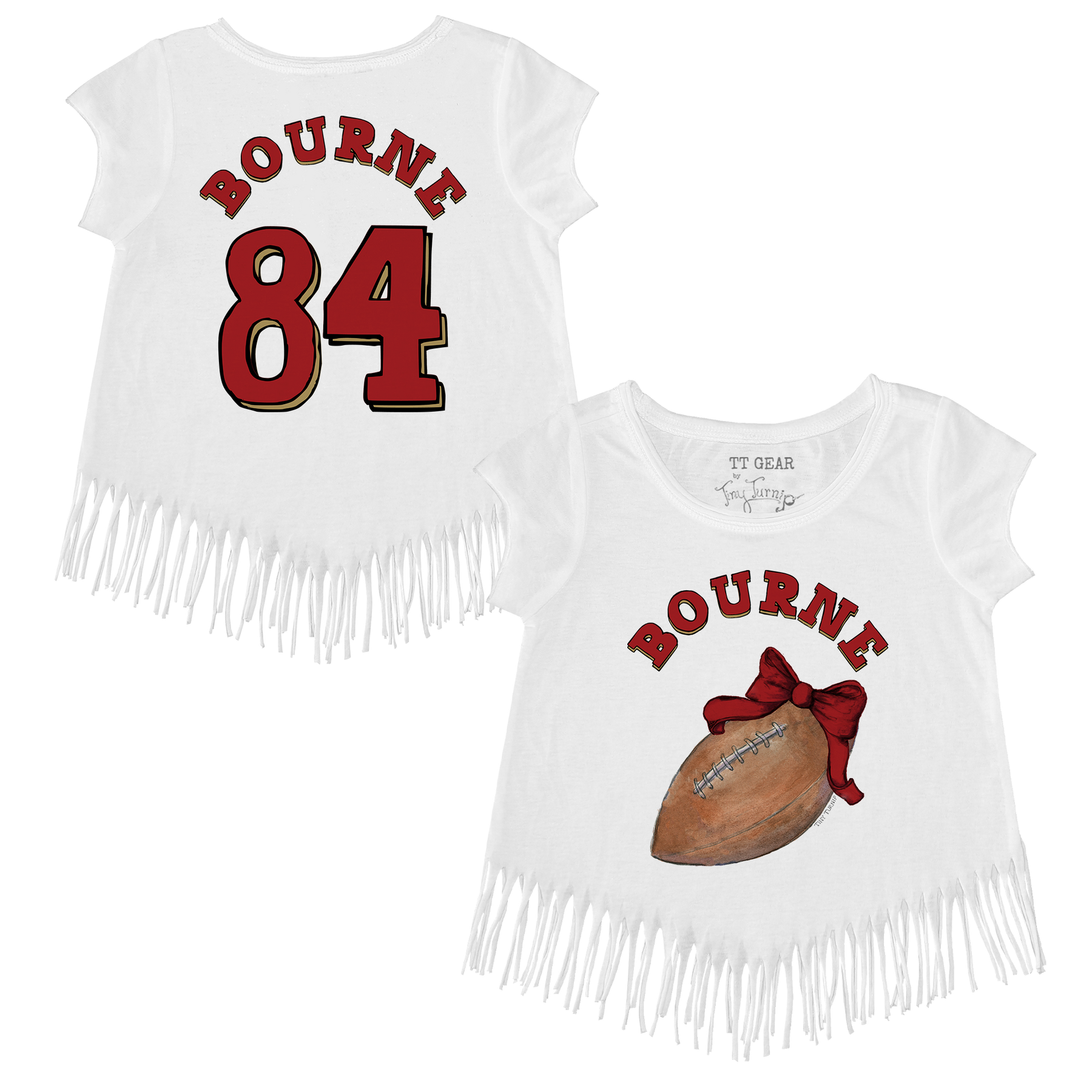 VIP Football: Football Bow w/ Name - Fringe Tee - Tiny Turnip