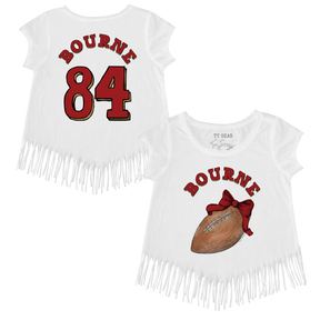 VIP Football: Football Bow w/ Name - Fringe Tee - Tiny Turnip